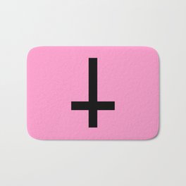 Inverted Cross on Pink Bath Mat | Black, Gothic, Digital, Curated, Rock, Cute, Pastelgoth, Alternative, Punk, Religious 