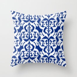 Ikat Moorish Damask, Cobalt Blue and White Throw Pillow
