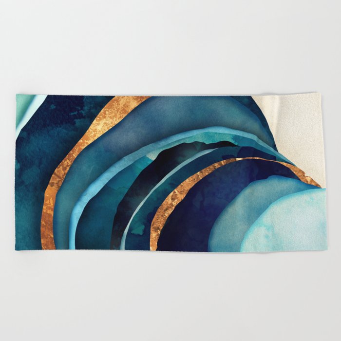 Abstract Blue with Gold Beach Towel