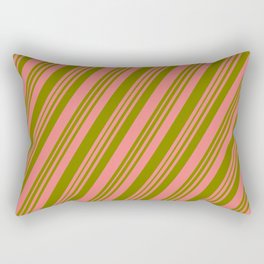 [ Thumbnail: Light Coral & Green Colored Striped/Lined Pattern Rectangular Pillow ]