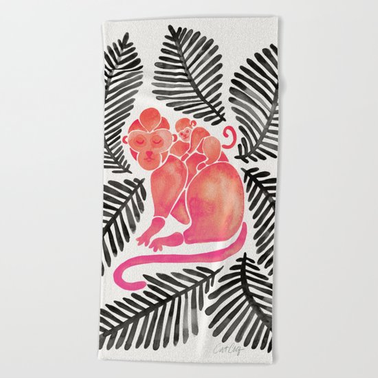 Monkey Cuddles – Pink & Black Palette Beach Towel