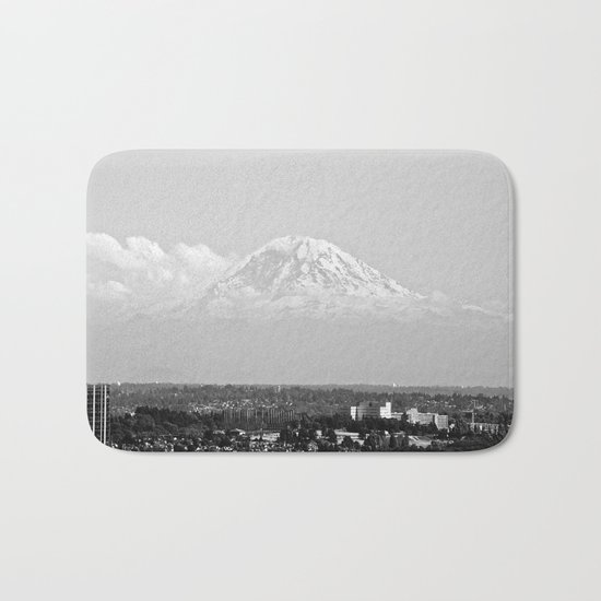 Hovering Mt Rainier in Mono Bath Mat