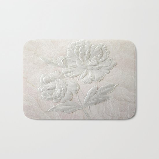 Embossed Painterly White Floral Abstract Bath Mat