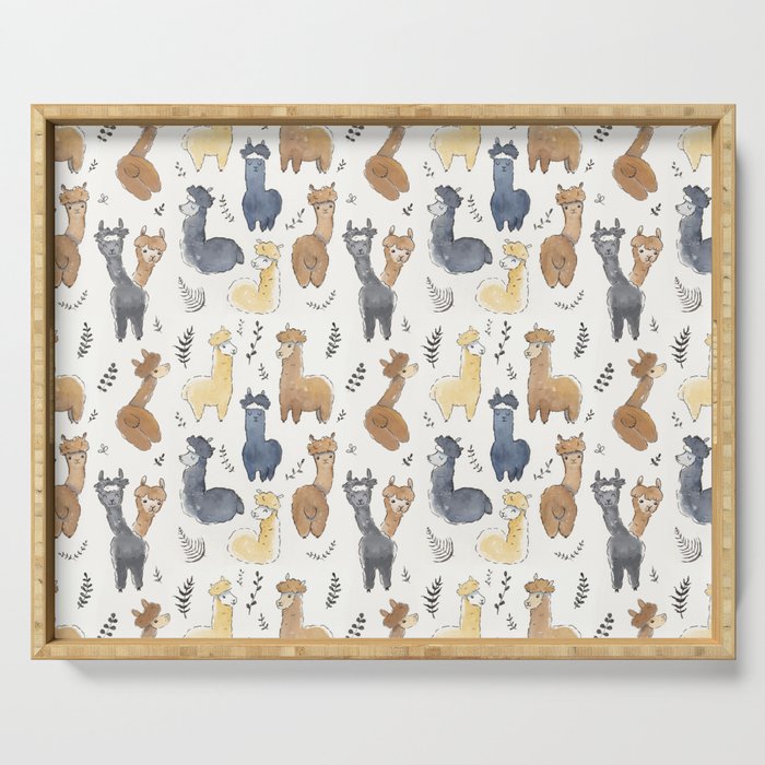 Cute Alpacas Illustration Pattern Serving Tray