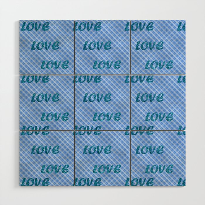 Glitter Blue And Plaid Trendy Modern Love Collection Wood Wall Art