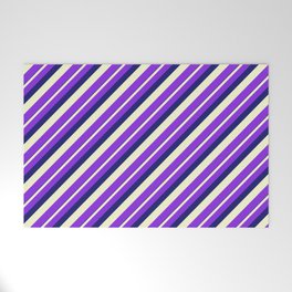 [ Thumbnail: Midnight Blue, Light Yellow, and Purple Colored Striped/Lined Pattern Welcome Mat ]