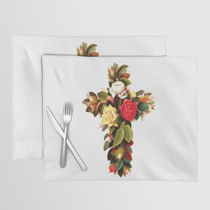 Easter Christian Cross Of Roses Placemat
