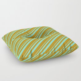 [ Thumbnail: Aquamarine & Dark Goldenrod Colored Lined/Striped Pattern Floor Pillow ]