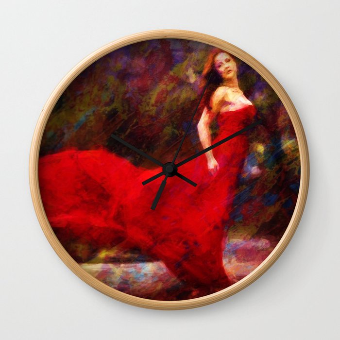 Artistic Woman In Red Dress Painting Impressionism Wall Clock