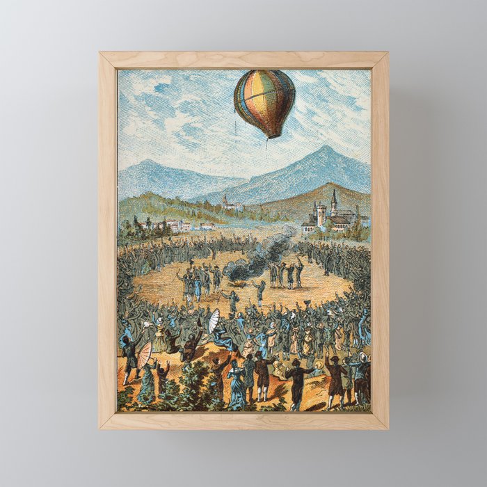 Vintage hot air balloon poster  Framed Mini Art Print