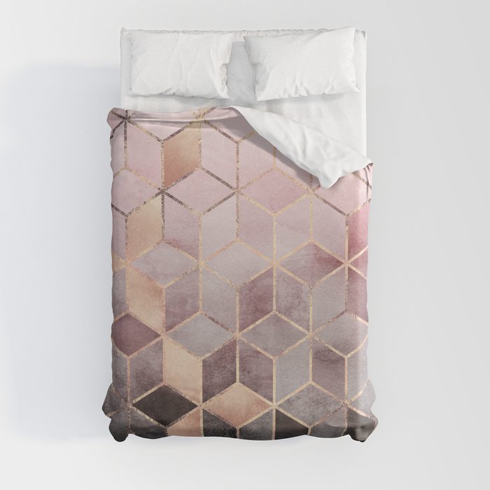 Pink And Grey Gradient Cubes Duvet Cover