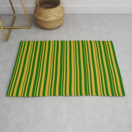 [ Thumbnail: Goldenrod and Dark Green Colored Stripes Pattern Rug ]