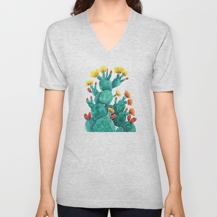 flowering cactus watercolor painting V Neck T Shirt
