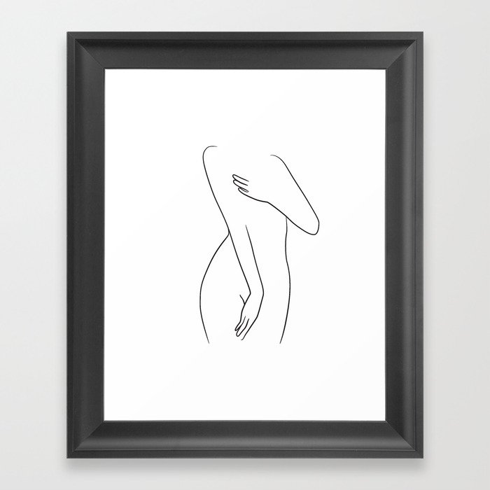 Minimal woman body line drawing Framed Art Print