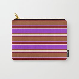 [ Thumbnail: Sienna, Bisque, Dark Orchid, and Maroon Colored Lined/Striped Pattern Carry-All Pouch ]