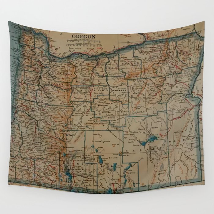 Vintage Map of Oregon (1921) Wall Tapestry by BravuraMedia  Society6