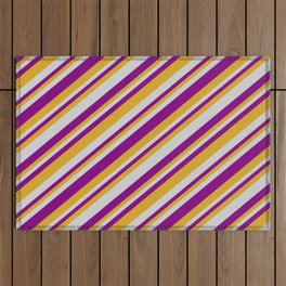 [ Thumbnail: Light Gray, Purple & Goldenrod Colored Lines Pattern Outdoor Rug ]