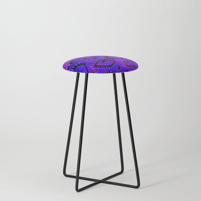 Weird Alternative Eyes and Doodles Watercolor Abstract (purple) Counter Stool