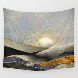 Morning Sun Wandbehang | Curated, Contemporary, Sky, Landscape, Black, Nature, Mountains, Hills, Gold, Graphicdesign 