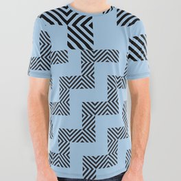Blue Black Geometric Lines Pattern All Over Graphic Tee