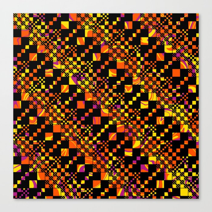 Checked, Checks - Black, Pink, Orange and Yellow Canvas Print