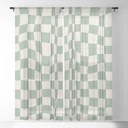 Sage Green Wavy Checkered Pattern Sheer Curtain