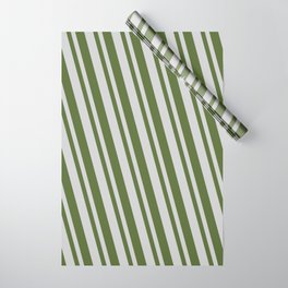 [ Thumbnail: Light Gray & Dark Olive Green Colored Lines/Stripes Pattern Wrapping Paper ]
