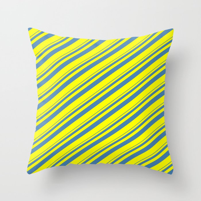 Blue and Yellow Colored Striped Pattern Throw Pillow