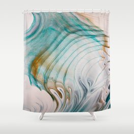 teal gold and white acrylic waves Shower Curtain