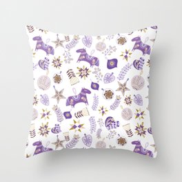 Purple Scandinavian Ornaments Throw Pillow