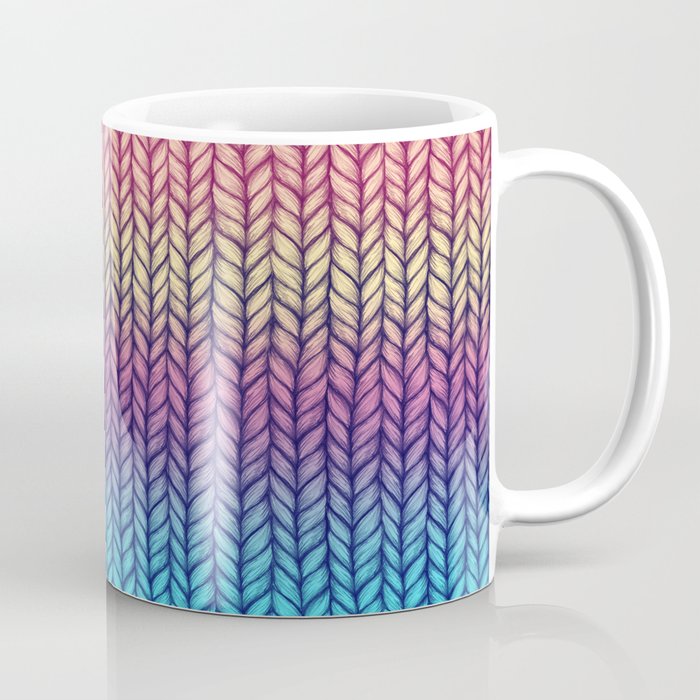 Rainbow Gradient Chunky Knit Pattern Coffee Mug