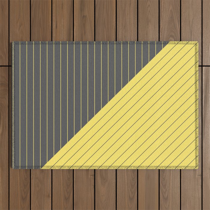 Elegant Pinstripes and Triangles Gray Grey Yellow Outdoor Rug