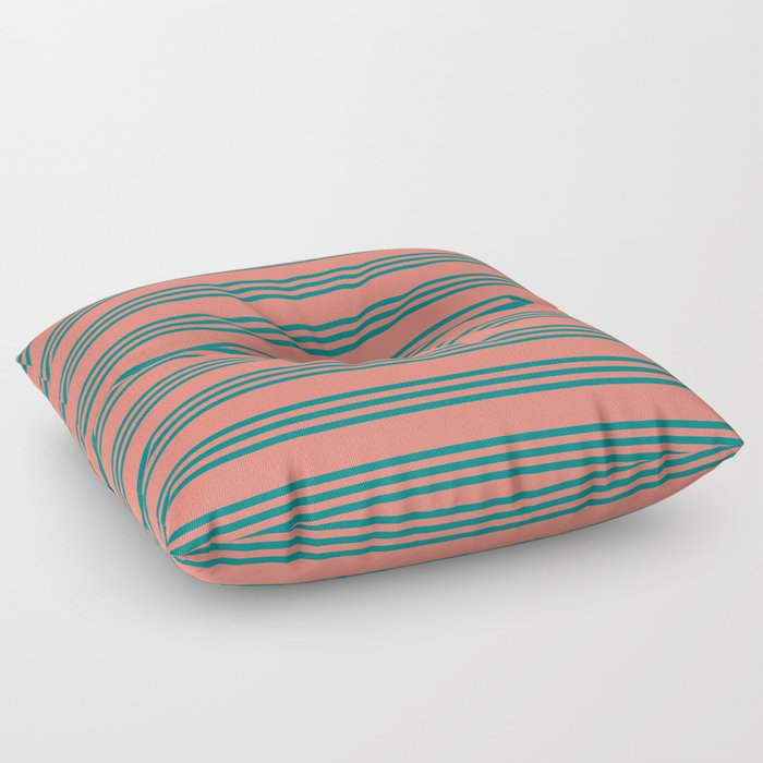 Salmon and Teal Colored Striped/Lined Pattern Floor Pillow