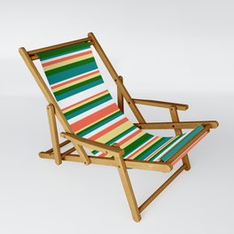 [ Thumbnail: Eyecatching Red, Tan, Dark Green, Teal, and White Colored Stripes/Lines Pattern Sling Chair ]