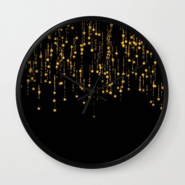 Twinkle Golden Stars -Dream- Black and Gold Wall Clock