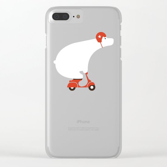 Polar bear on scooter Clear iPhone Case