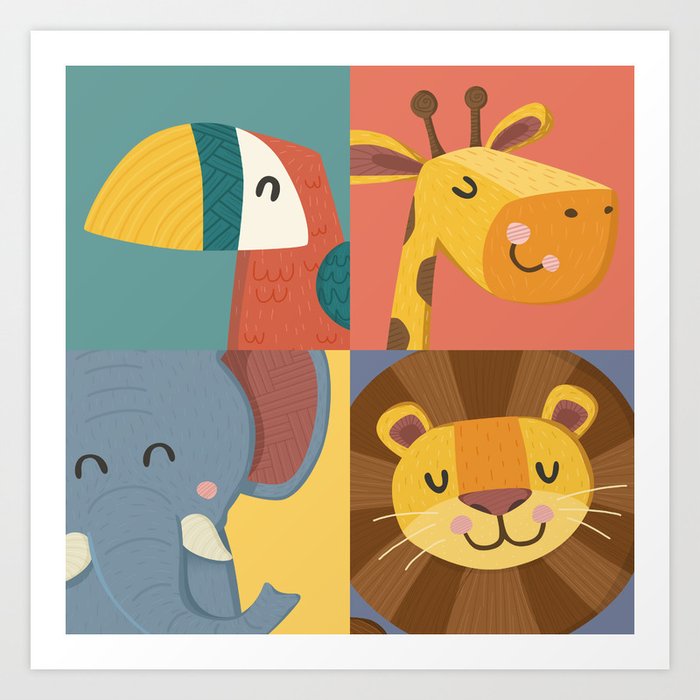 Jungle Animals Wall Art Print Nursery Room Decor Children S