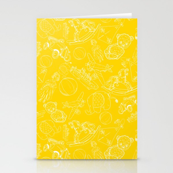 Yellow and White Toys Outline Pattern Stationery Cards