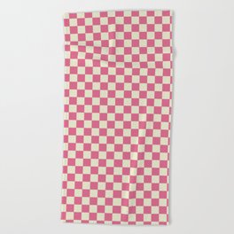 pink chess - pink and white Beach Towel