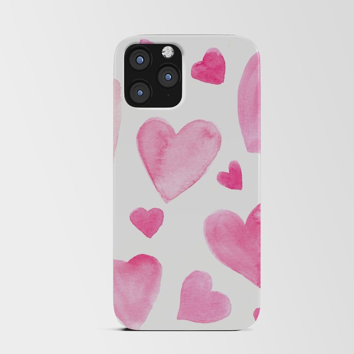 Pink Watercolor Hearts iPhone Card Case