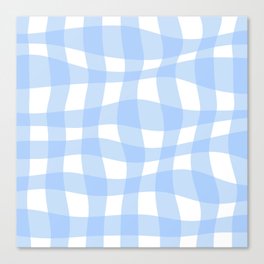 Warped Checkered Gingham Pattern (sky blue/white) Canvas Print