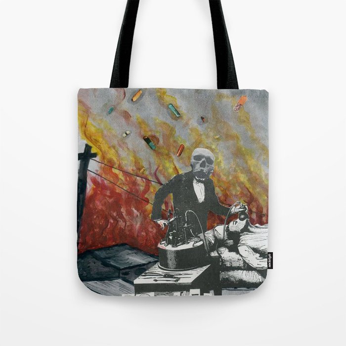 Complimentary Anesthetics amidst firebomb and spiritual tranquilizer raid. Tote Bag