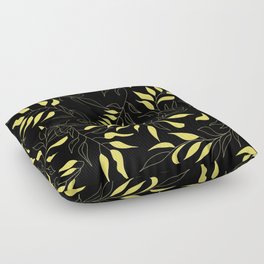 Delicate leaves -vibrant yellow and black Floor Pillow