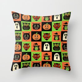 Vintage Halloween Quilt Pattern Throw Pillow