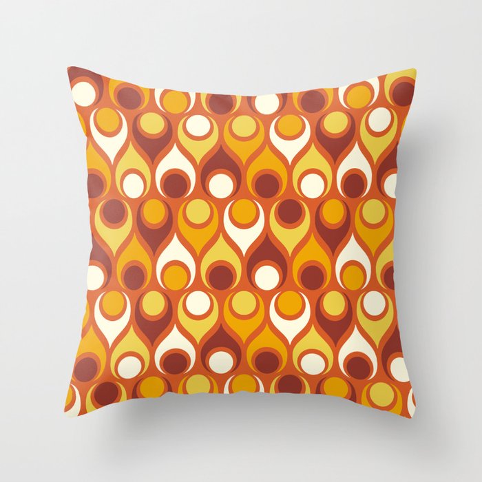 Retro Atomic circle teardrops orange brown Throw Pillow
