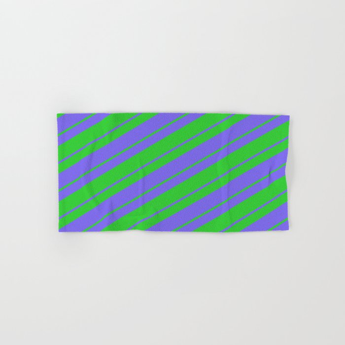 Lime Green & Medium Slate Blue Colored Lined/Striped Pattern Hand & Bath Towel