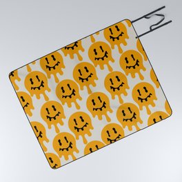 Melted Smiley Faces Trippy Seamless Pattern - Yellow Picnic Blanket