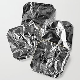 Crumpled Silver Metallic Aluminium Foil Texture Coaster