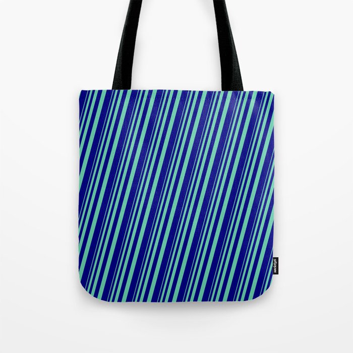 Aquamarine and Blue Colored Stripes/Lines Pattern Tote Bag