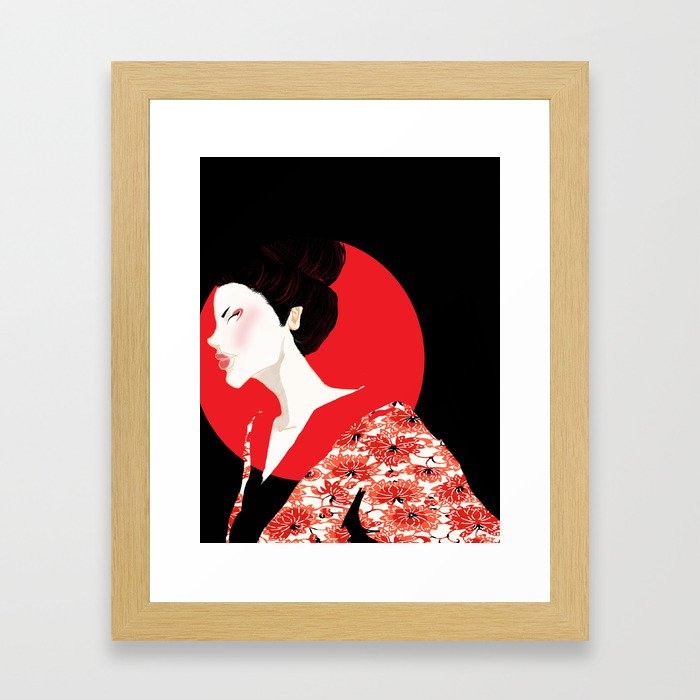 Geisha Girl In Black Framed Art Print